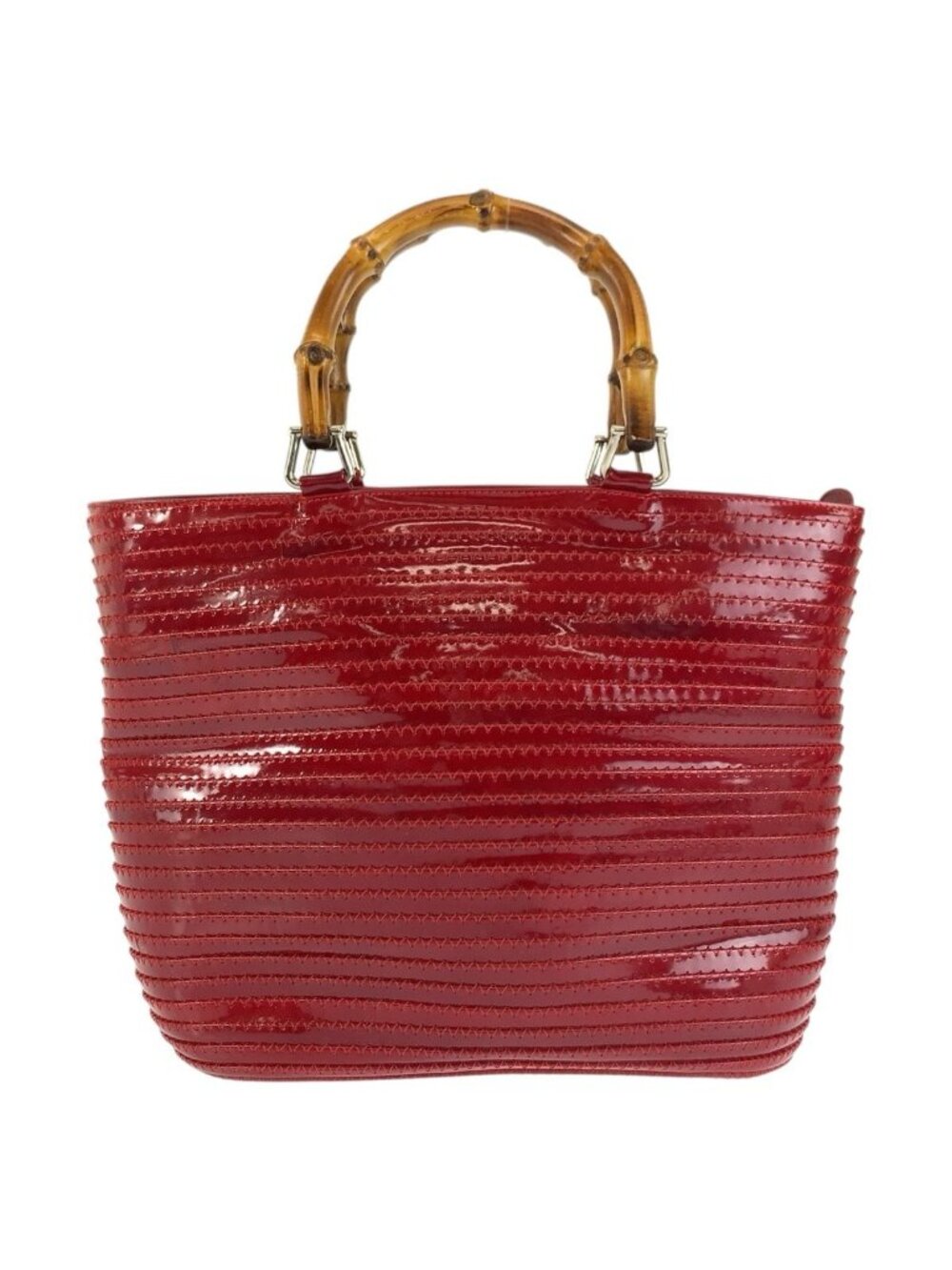 Gucci Bamboo Red Silver Patent Leather Tote Bag
